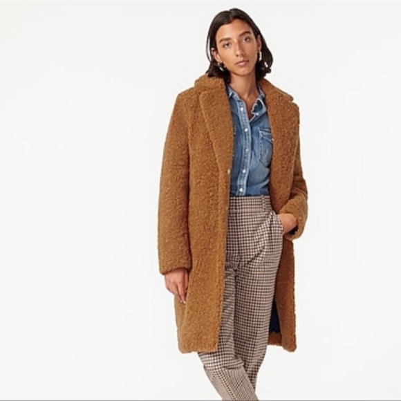 J. Crew Teddy Sherpa Topcoat Warm Brandy